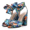 High Heel Sandals Open Toe Floral Printed Lace Up Block Heel Sandal Shoes
