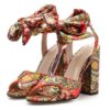 High Heel Sandals Open Toe Floral Printed Lace Up Block Heel Sandal Shoes - Image 4