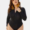 High Neck Long Sleeve Zip Up Swimwear