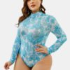 High Neck Printed Long Sleeve Tight Swimwear