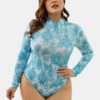 High Neck Printed Long Sleeve Tight Swimwear - Image 2
