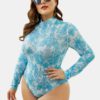 High Neck Printed Long Sleeve Tight Swimwear - Image 4
