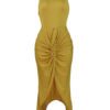 Jewel Neck Pleated Knotted Casual Sleeveless Pencil Bodycon Dress - Image 4