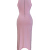Jewel Neck Pleated Knotted Casual Sleeveless Pencil Bodycon Dress - Image 7