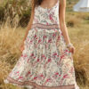 Jewel Neck Sleeveless Floral Print Backless Beach Dress