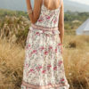 Jewel Neck Sleeveless Floral Print Backless Beach Dress - Image 3