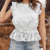 Lace Blouse Sleeveless Ruffle Peplum Tops