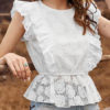 Lace Blouse Sleeveless Ruffle Peplum Tops - Image 2