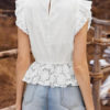 Lace Blouse Sleeveless Ruffle Peplum Tops - Image 4