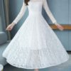 Lace Dresses Jewel Neck Long Sleeves Layered Cut Out Casual Floral Print Dresses - Image 5
