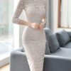 Lace Dresses Stand Collar Half Sleeves Layered Cut Out Sexy Dresses - Image 2