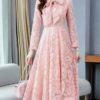 Lace Stand Collar Long Sleeves Layered Lace Up Classic Floral Print Dresses