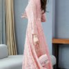 Lace Stand Collar Long Sleeves Layered Lace Up Classic Floral Print Dresses - Image 2