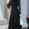 Lace Stand Collar Long Sleeves Layered Lace Up Classic Floral Print Dresses - Image 4