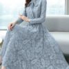 Lace Stand Collar Long Sleeves Layered Lace Up Classic Floral Print Dresses - Image 5