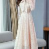 Lace Stand Collar Long Sleeves Layered Lace Up Classic Floral Print Dresses - Image 6