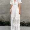 Lace Dresses V Neck Short Sleeves Sheer Lace Casual Dresses