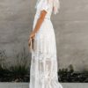 Lace Dresses V Neck Short Sleeves Sheer Lace Casual Dresses - Image 3