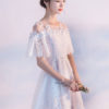 Lace Homecoming Mini Prom Short Sleeve Flowers Beading Party Dresses - Image 4