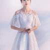Lace Homecoming Mini Prom Short Sleeve Flowers Beading Party Dresses - Image 5