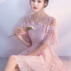 Lace Homecoming Mini Prom Short Sleeve Flowers Beading Party Dresses