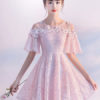Lace Homecoming Mini Prom Short Sleeve Flowers Beading Party Dresses - Image 12