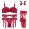 Lace Lingerie Bra Panties Garter Stocking Antlers Set - Image 2