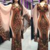 Long Bodycon Dresses Bell Sleeves Leopard Print V Neck Stretch Party Dress - Image 2