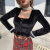 Long Sleeve Lace Velvet Casual Ruffle Button Short Shirt - Image 2