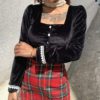 Long Sleeve Lace Velvet Casual Ruffle Button Short Shirt - Image 3