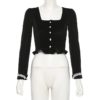 Long Sleeve Lace Velvet Casual Ruffle Button Short Shirt - Image 7
