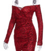 Long Sleeves Pleated Sexy Sweetheart Neck Body Conscious Sheath Dress - Image 4