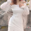 Long Sleeves Strapless Drawstring Sexy Bodycon Dress - Image 3