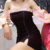 Long Sleeves Strapless Drawstring Sexy Bodycon Dress - Image 4