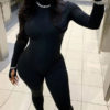 Long Sleeves Zipper Skinny One Piece Outfit - Image 7