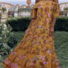 Maxi Dresses Floral Print Bateau Neck Ruffles Bohemian Dress Cotton Blend Floor Length Dress - Image 4