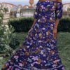 Maxi Dresses Floral Print Bateau Neck Ruffles Bohemian Dress Cotton Blend Floor Length Dress - Image 5
