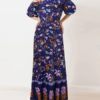 Maxi Dresses Floral Print Bateau Neck Ruffles Bohemian Dress Cotton Blend Floor Length Dress - Image 6