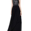 Maxi Dresses Sleeveless Floral Print Jewel Neck Pleated Layered Lace Long Dress