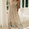 Maxi Dresses Sleeveless Floral Print Straps Neck Bohemian Dress Drawstring Long Dress - Image 2