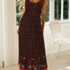 Maxi Dresses Sleeveless Floral Print Straps Neck Bohemian Dress Drawstring Long Dress - Image 5