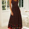 Maxi Dresses Sleeveless Floral Print Straps Neck Bohemian Dress Drawstring Long Dress - Image 6