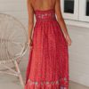 Maxi Dresses Sleeveless Floral Print Straps Neck Bohemian Dress Drawstring Long Dress - Image 8