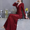Mermaid Jewel Neck Sequined Floor Length Sequins Social Pageant Evening Dresses - Image 6