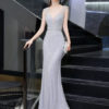 Mermaid V Neck Sleeveless Floor Length Formal Dinner Evening Dresses
