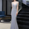 Mermaid V Neck Sleeveless Floor Length Formal Dinner Evening Dresses - Image 2