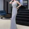 Mermaid V Neck Sleeveless Floor Length Formal Dinner Evening Dresses - Image 3