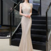 Mermaid V Neck Sleeveless Floor Length Formal Dinner Evening Dresses - Image 6