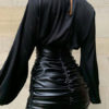 Mini Leather Like Ruched Bodycon Skirt - Image 5