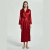 Nightgown One Piece Faux silk Lapel Ankle Length Robe - Image 3